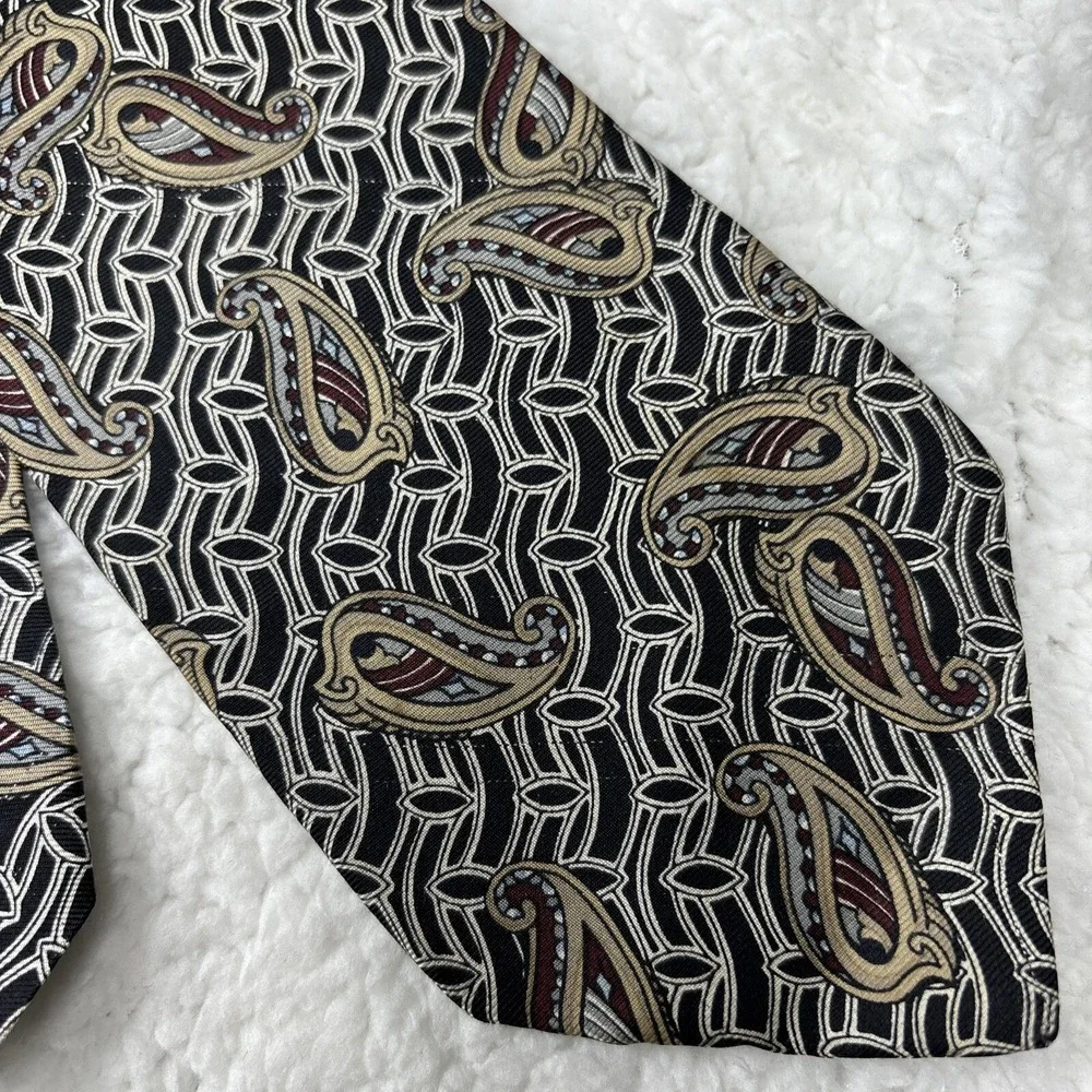 Vintage Salvatori Tie Paisley Harp Black Optical Illusion Hypnotic 3.75x59